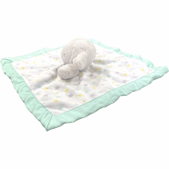 CARTERS Lamb Lovey Security Blanket Rattle Toy Satin Stars Mint Green Yellow 12” - Picture 7 of 15